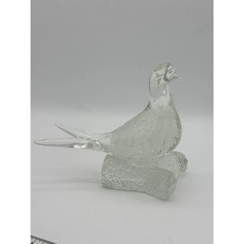Murano Italy Art Glass Clear Bubble Seagull Bird On branch Figurine